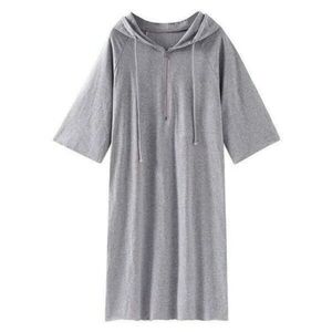 Gray Hooded Dress with Quarter Sleeves
